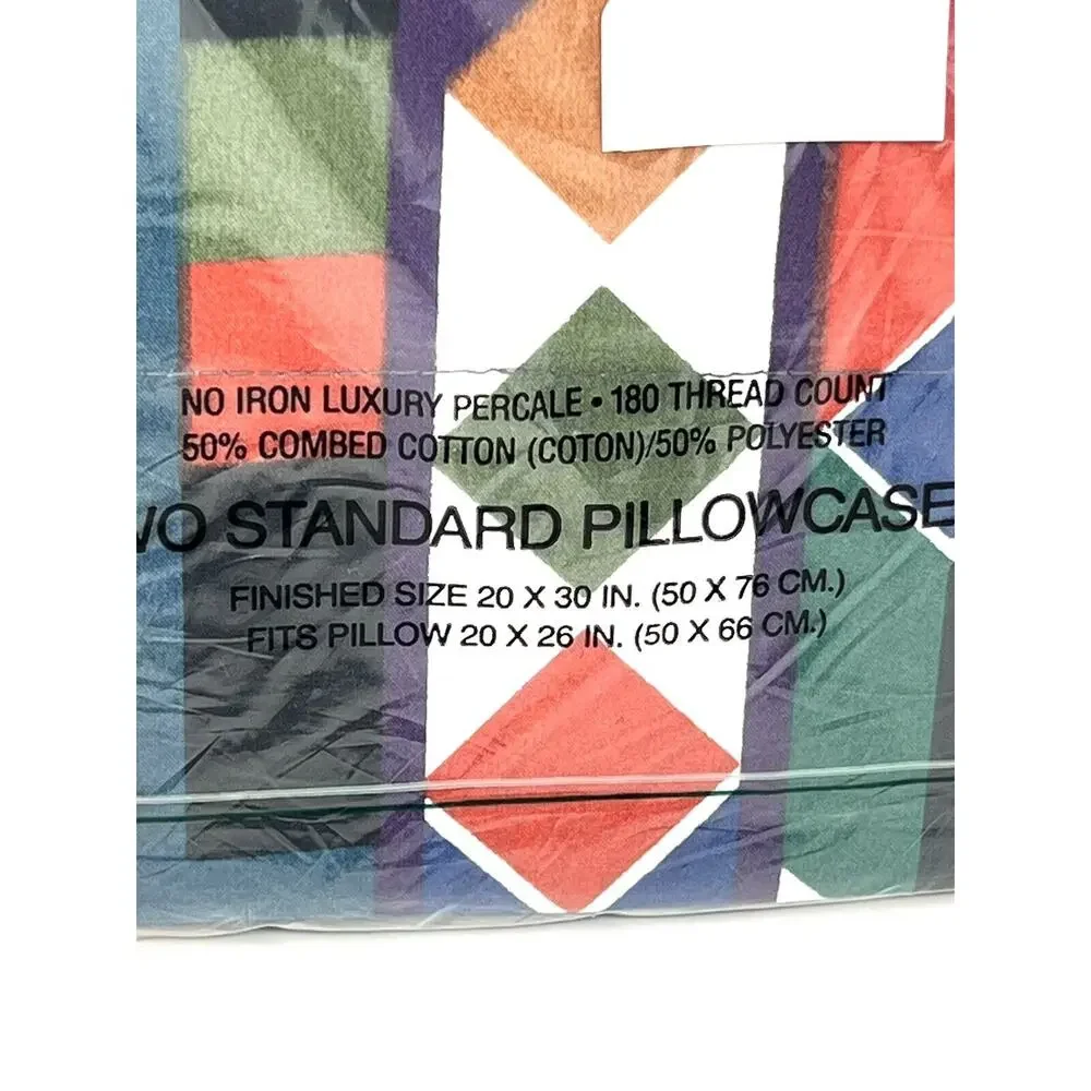 Vtg Cannon Monticello Percale Pair of 2 Standard Pillowcases Geometric Shapes